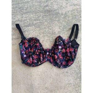 Panache Mesh Esme Bra US 38K Black Floral Unlined Underwire